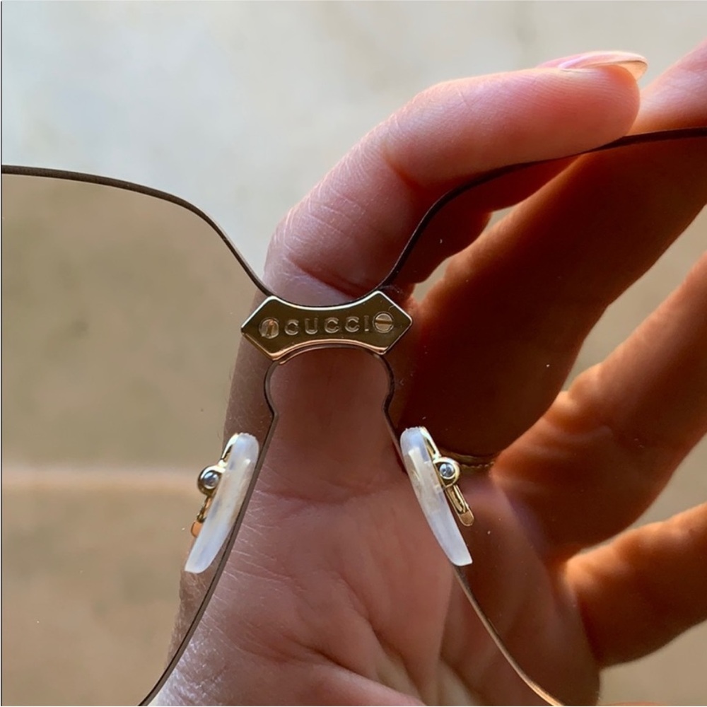 Gucci Oversized Rimless Sunglasses - Brown & Gold (GG0352S) - Picture 7 of 14
